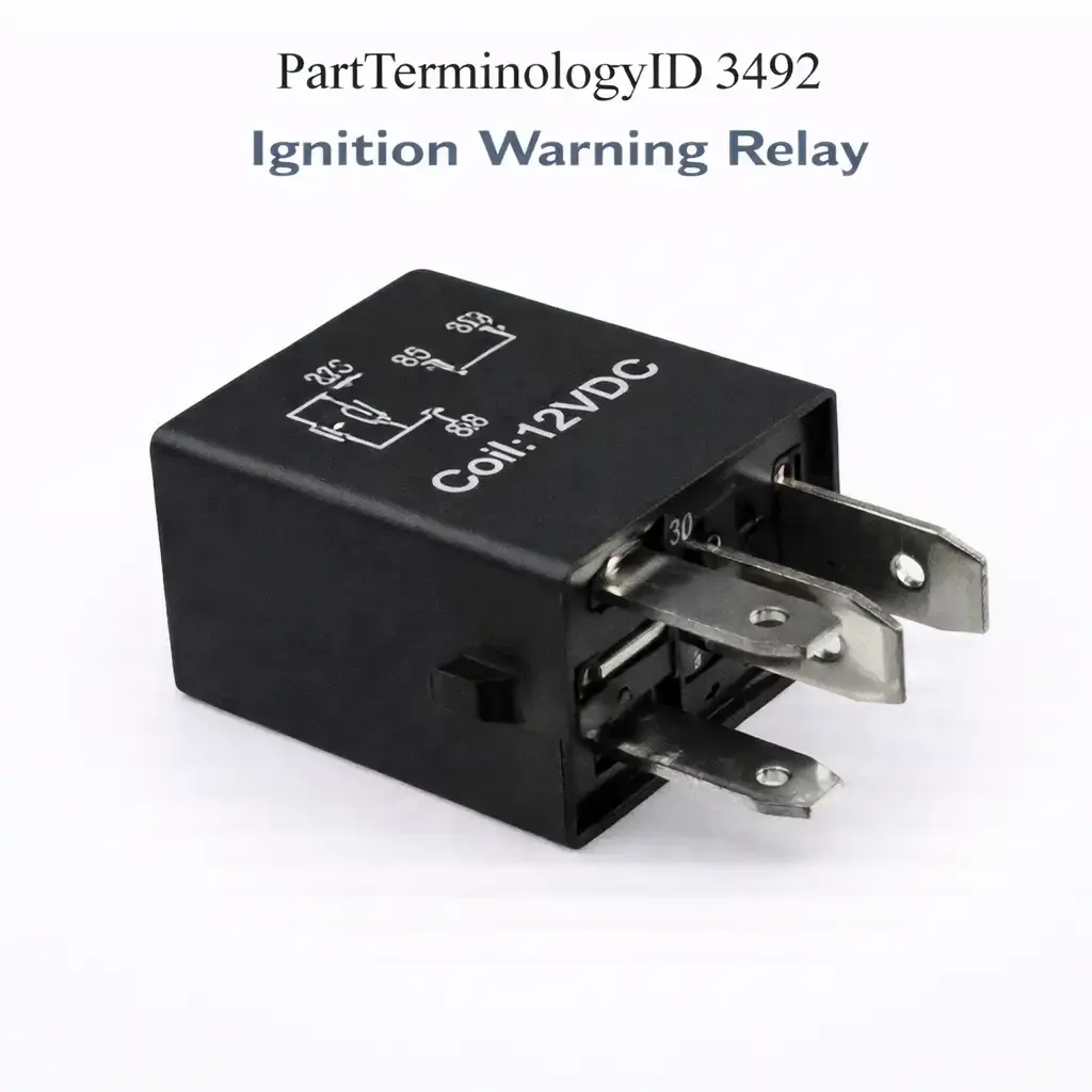 Ignition Warning Relay (PartTerminologyID 3492): Ignition-On Warning System Supply, Key-In Chime Circuit, and Differentiation from the Ignition Relay and Ignition Feed Relay