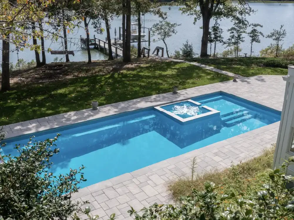 Fiberglass swimming pool design for East Texas backyard living.