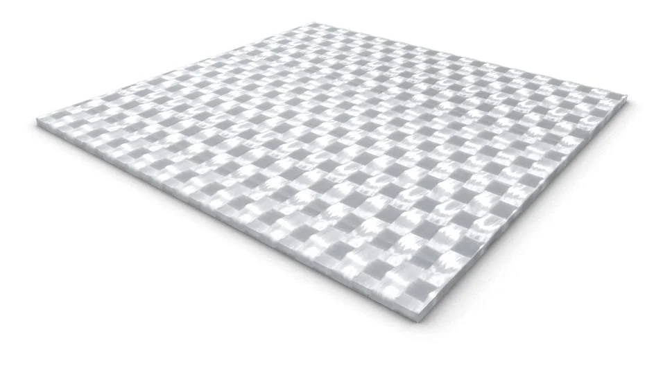 A close-up of a 3D checkered-pattern tile with a glossy surface