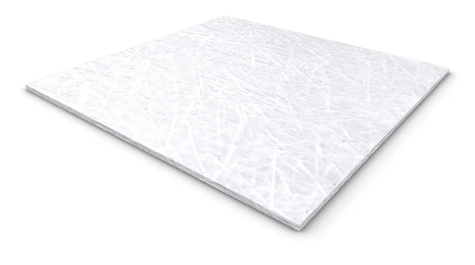 A white rectangular panel with a textured surface featuring numerous intersecting lines, resembling a piece of IceStone or similar material, on a plain white background.