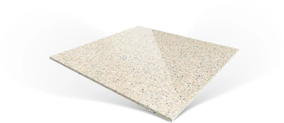 Square piece of textured, speckled beige material with a smooth, polished surface.