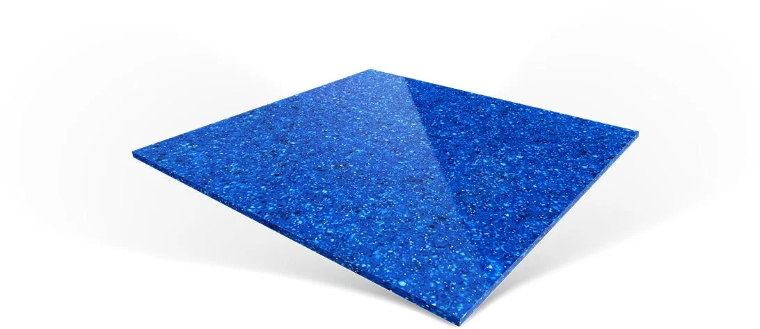Blue speckled square tile with glossy finish