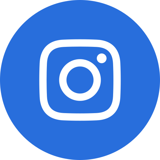 Instagram logo with a blue background and a black camera icon in the center.