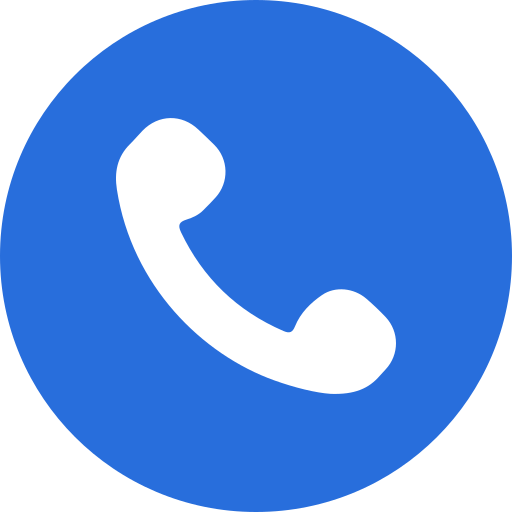 Blue circle with a black telephone receiver icon in the center.