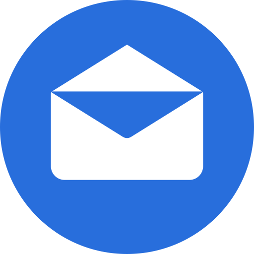 Blue circular icon with a black envelope symbol in the center.