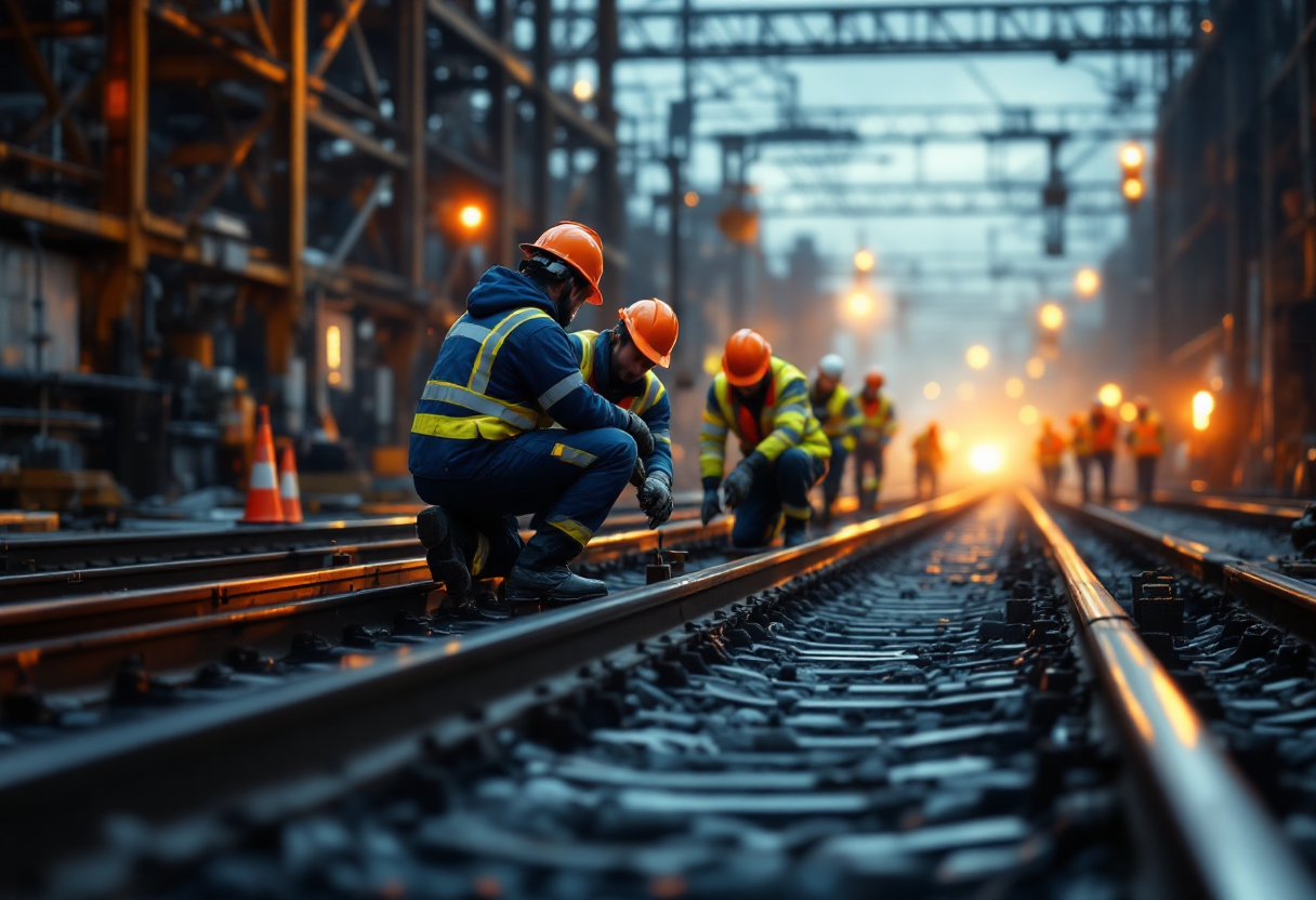 Railway workers on the tracks