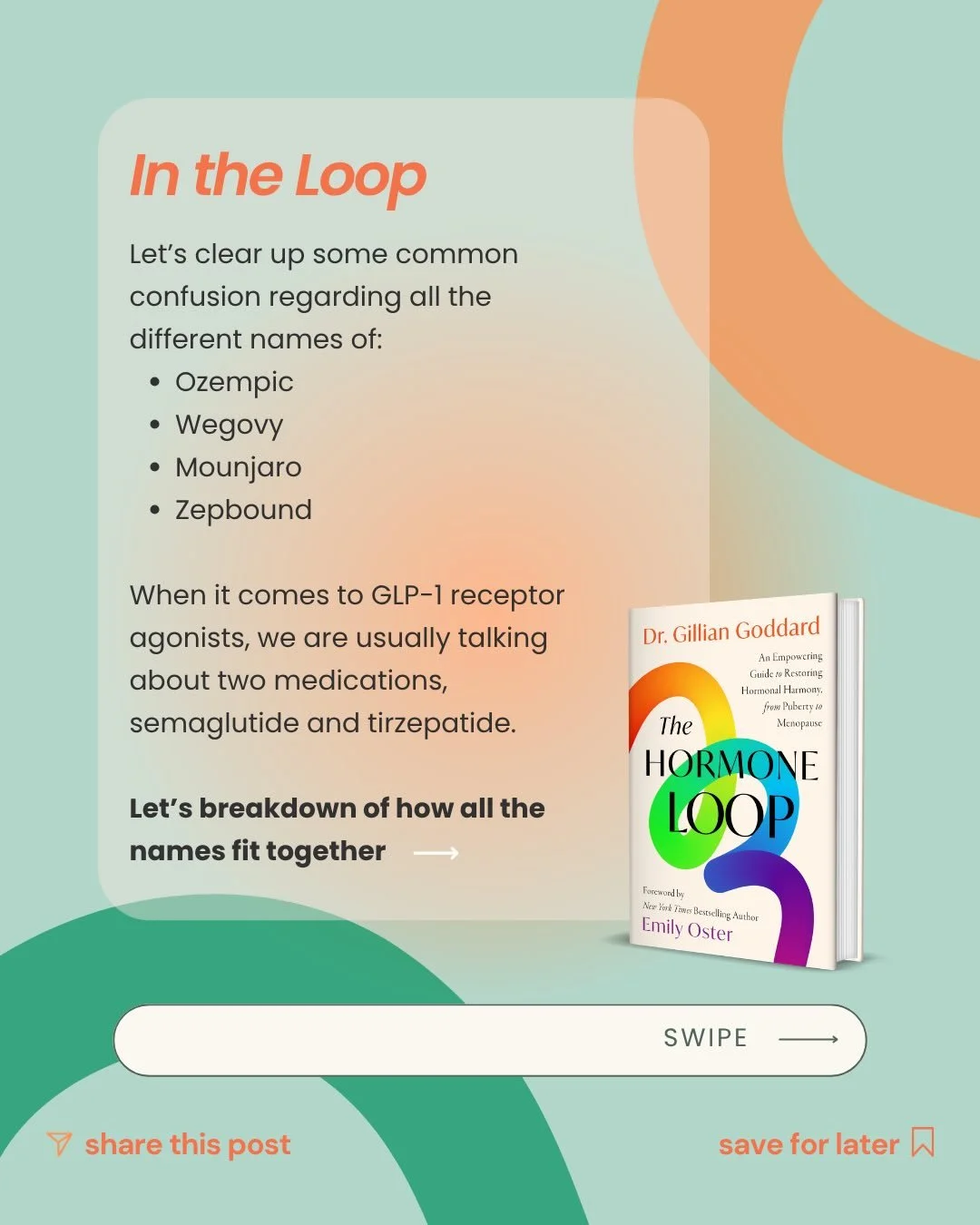 Here&rsquo;s a sneak peek from The Hormone Loop, my book coming June!

Ozempic, Wegovy, Mounjaro, Zepbound &mdash; Let&rsquo;s clear up some common confusion regarding all the different names of these medications.

And don&rsquo;t forget...get 25% of