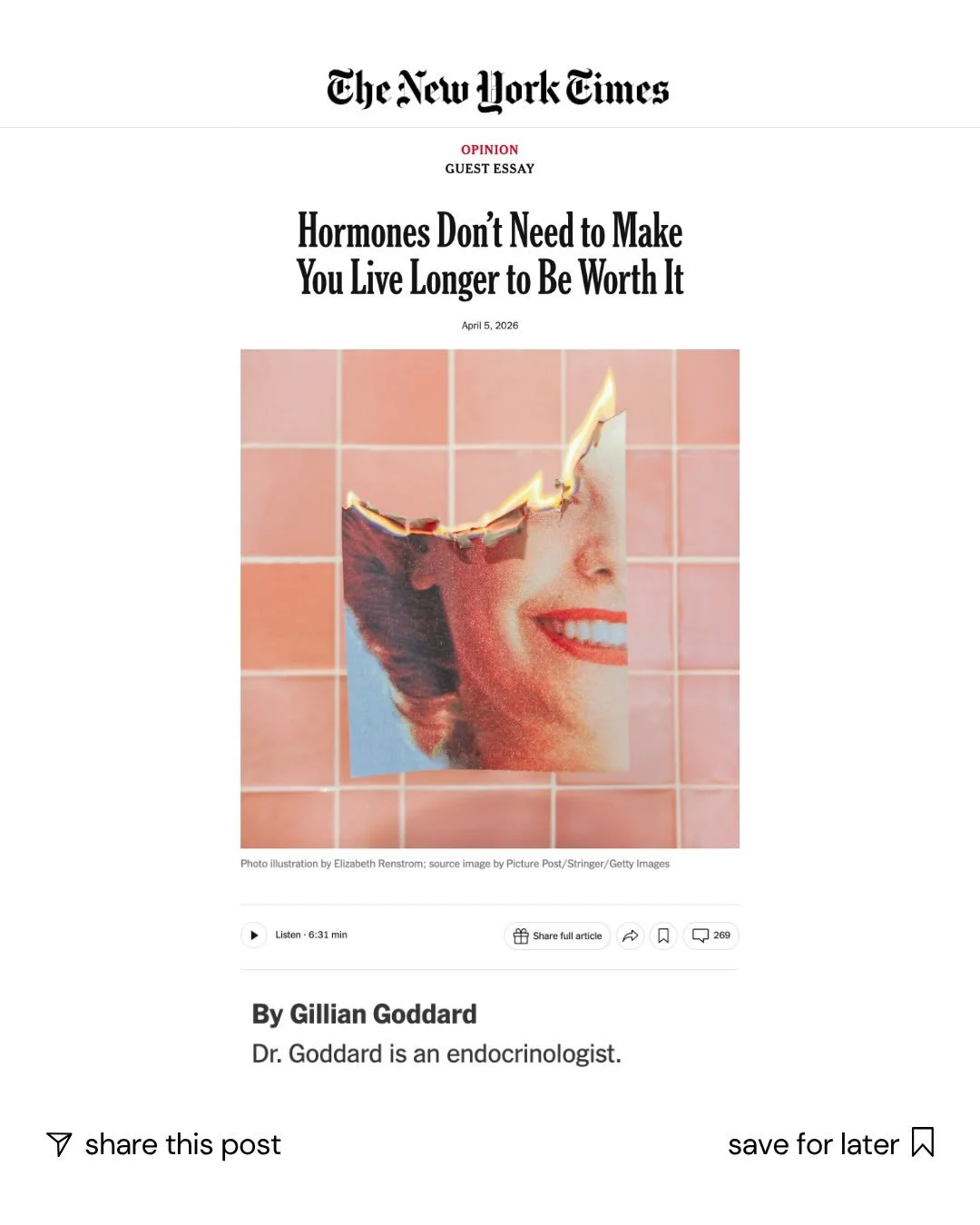 Hormones Don&rsquo;t Need to Make You Live Longer to Be Worth It:
My essay in The New York Times @nytimes / @nytopinion is out now!

In this piece, I write about the growing demand for menopause care and an important point that often gets lost in the