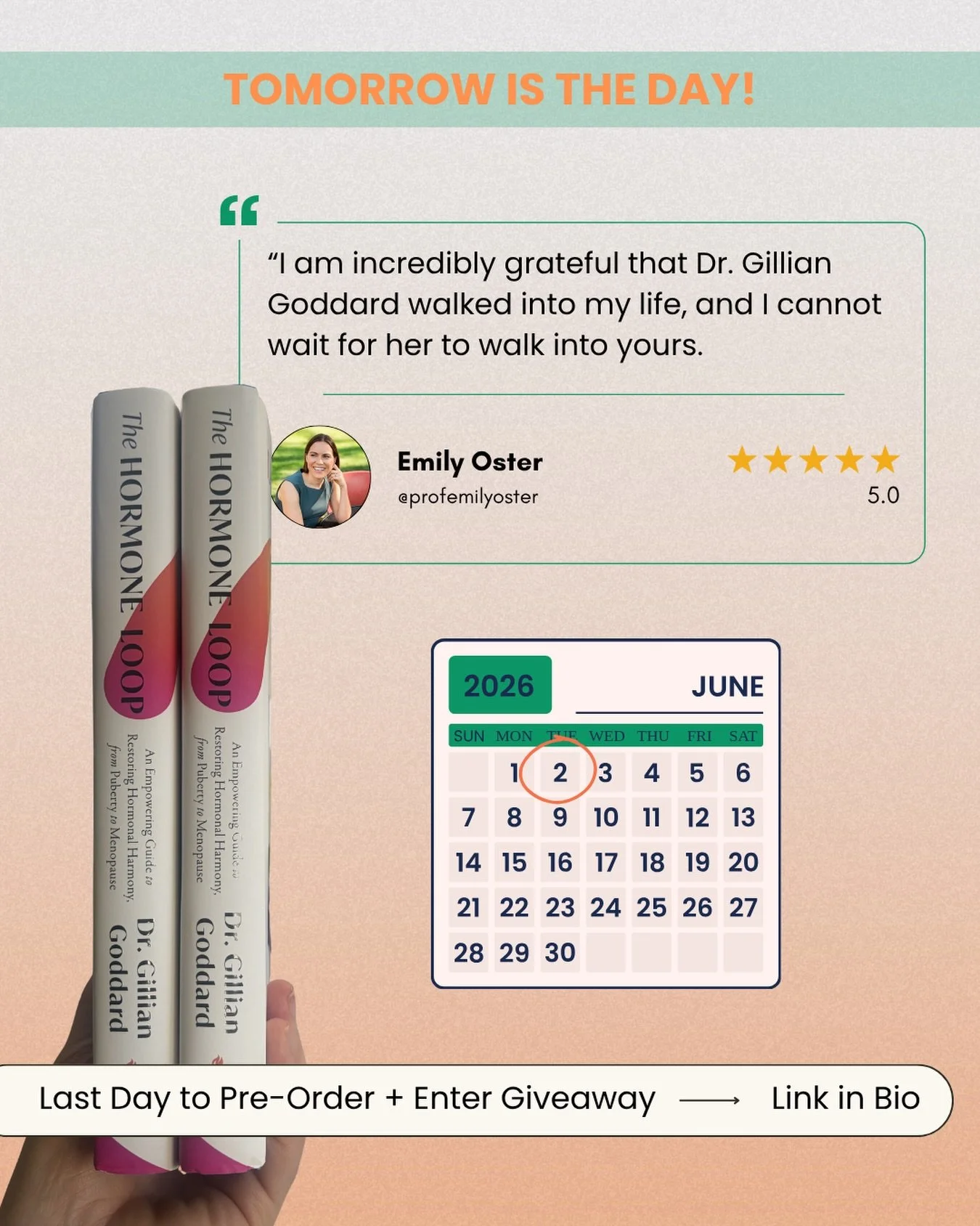 &ldquo;I am incredibly grateful that Dr. Gillian Goddard walked into my life, and I cannot wait for her to walk into yours.&rdquo; &mdash; @profemilyoster 🫶

Tomorrow is release day for The Hormone Loop (!!) and today is the LAST DAY to enter the gi