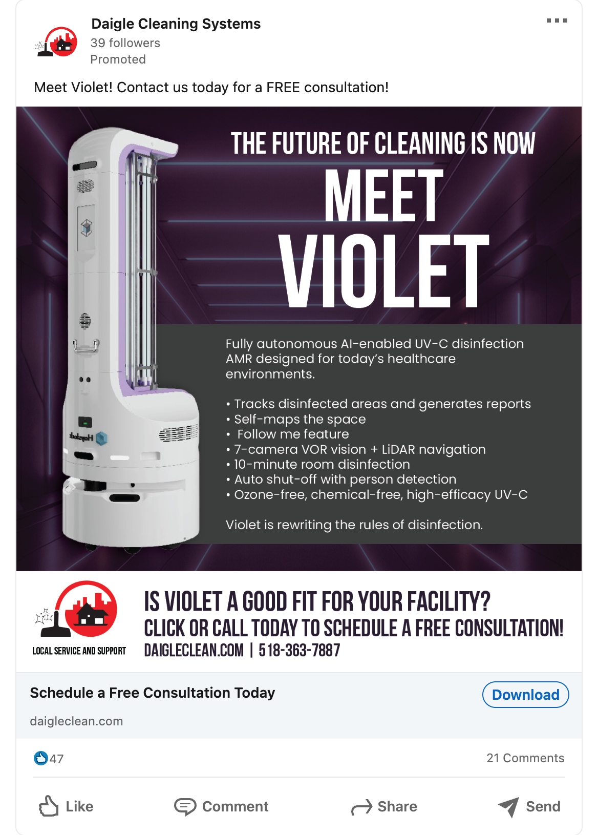 Daigle Cleaning Systems, Robotics LinkedIn Ad, 2025