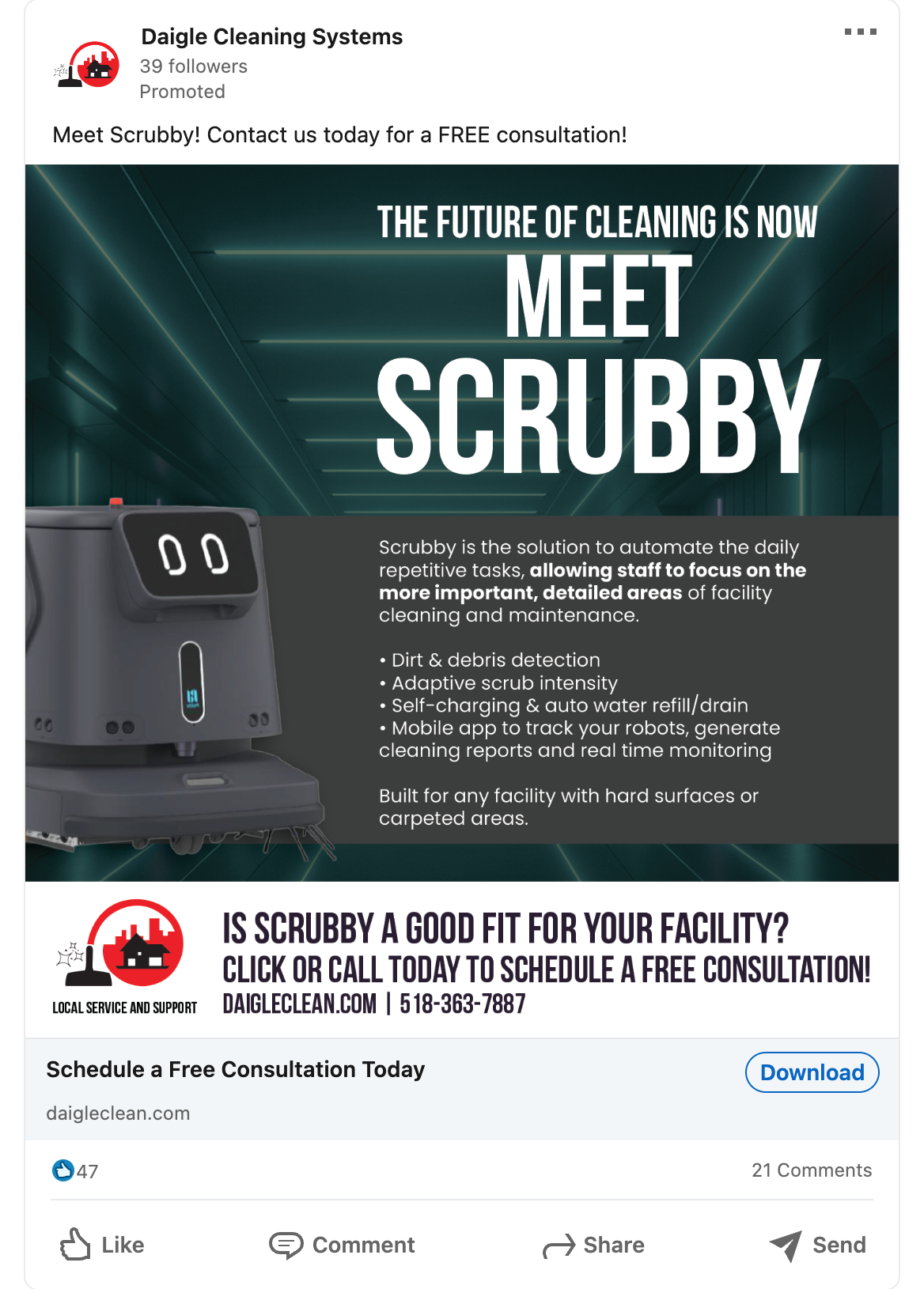 Daigle Cleaning Systems, Robotics LinkedIn Ad, 2025