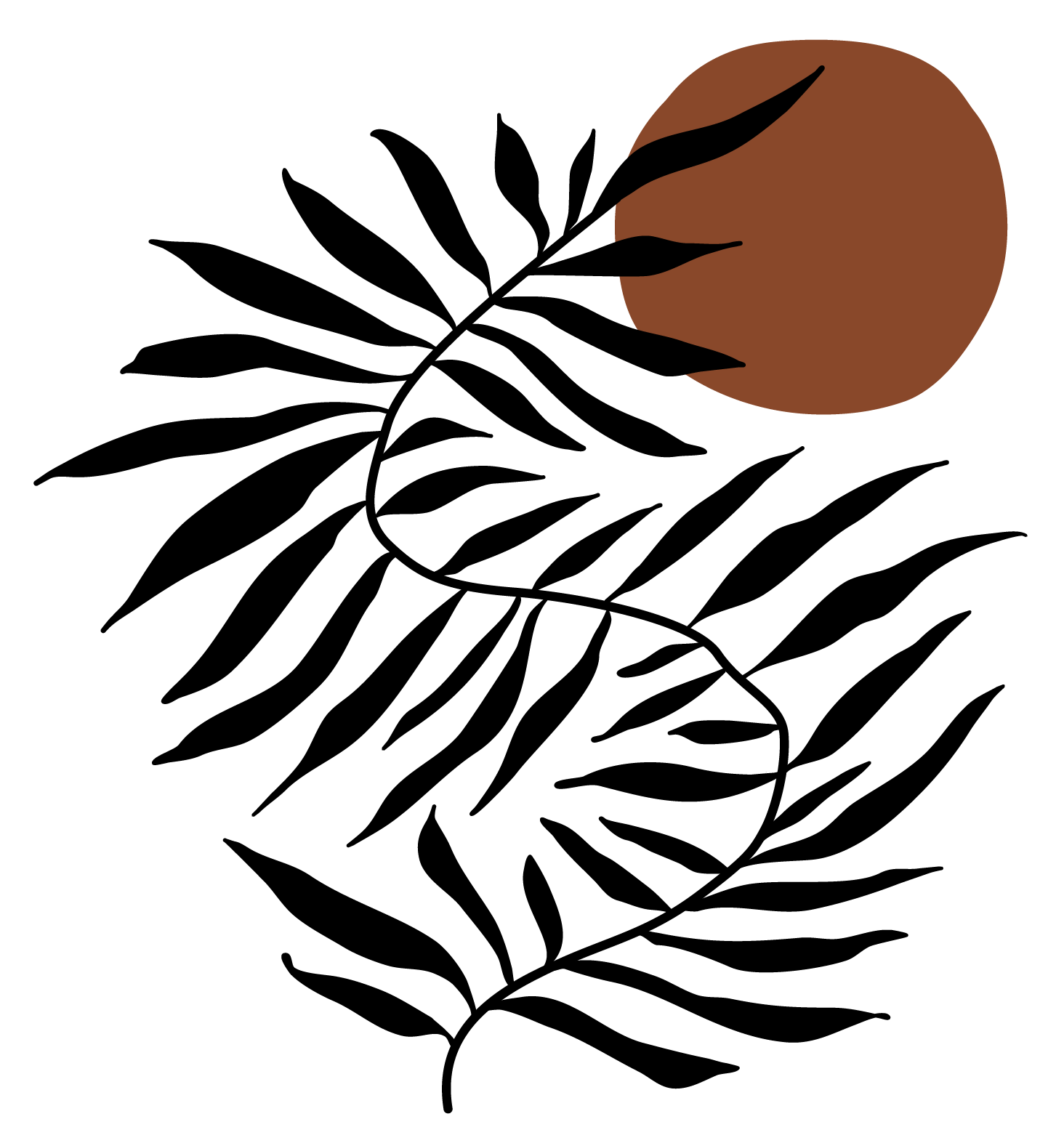 A black and white illustration of a person with dark skin tone and short curly hair, facing left, with a brown circle behind their head.