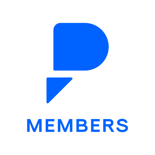 Blue logo with a stylized speech bubble and the word 'MEMBERS' underneath.