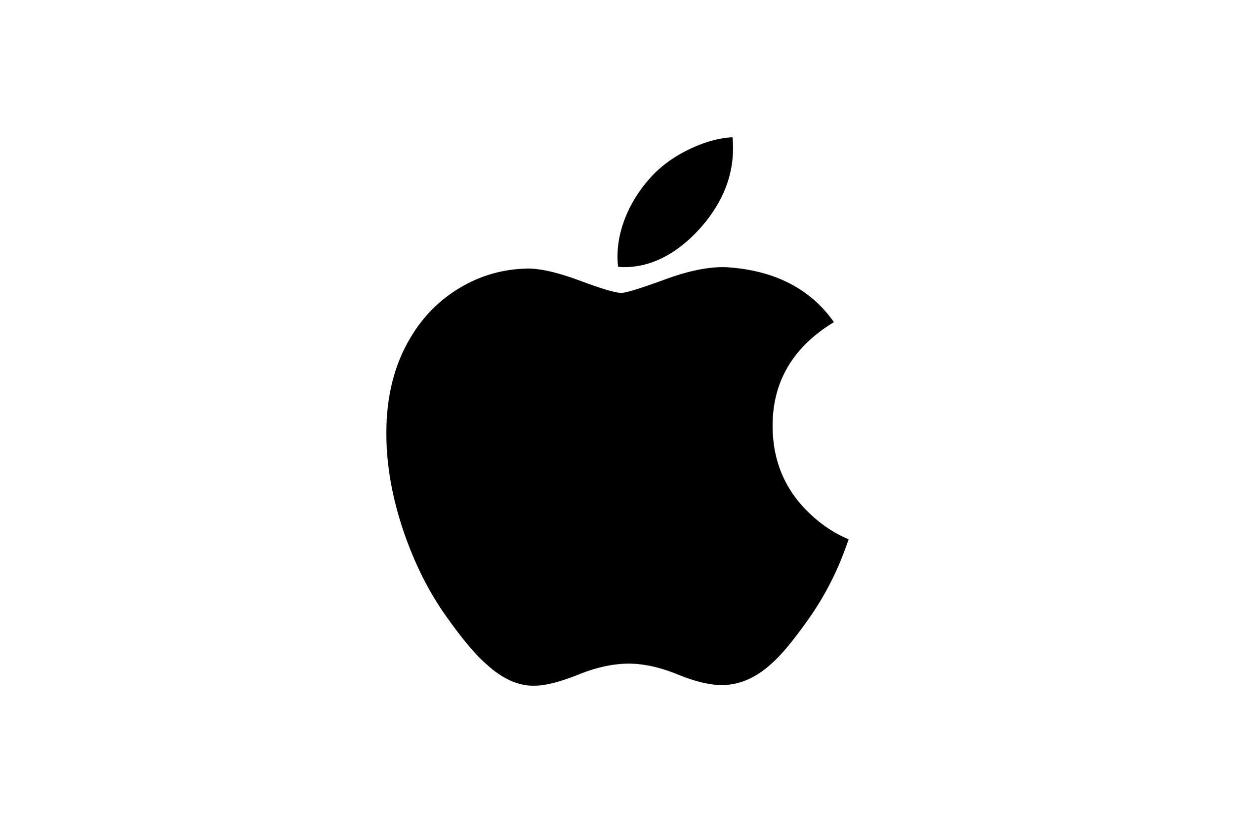 Outline of a bitten apple logo with a leaf on top.