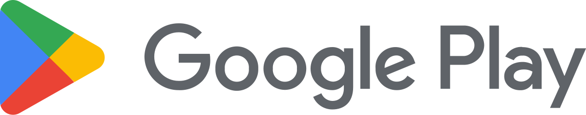 Google Play logo with a multicolor triangle and the words 'Google Play' in gray text.