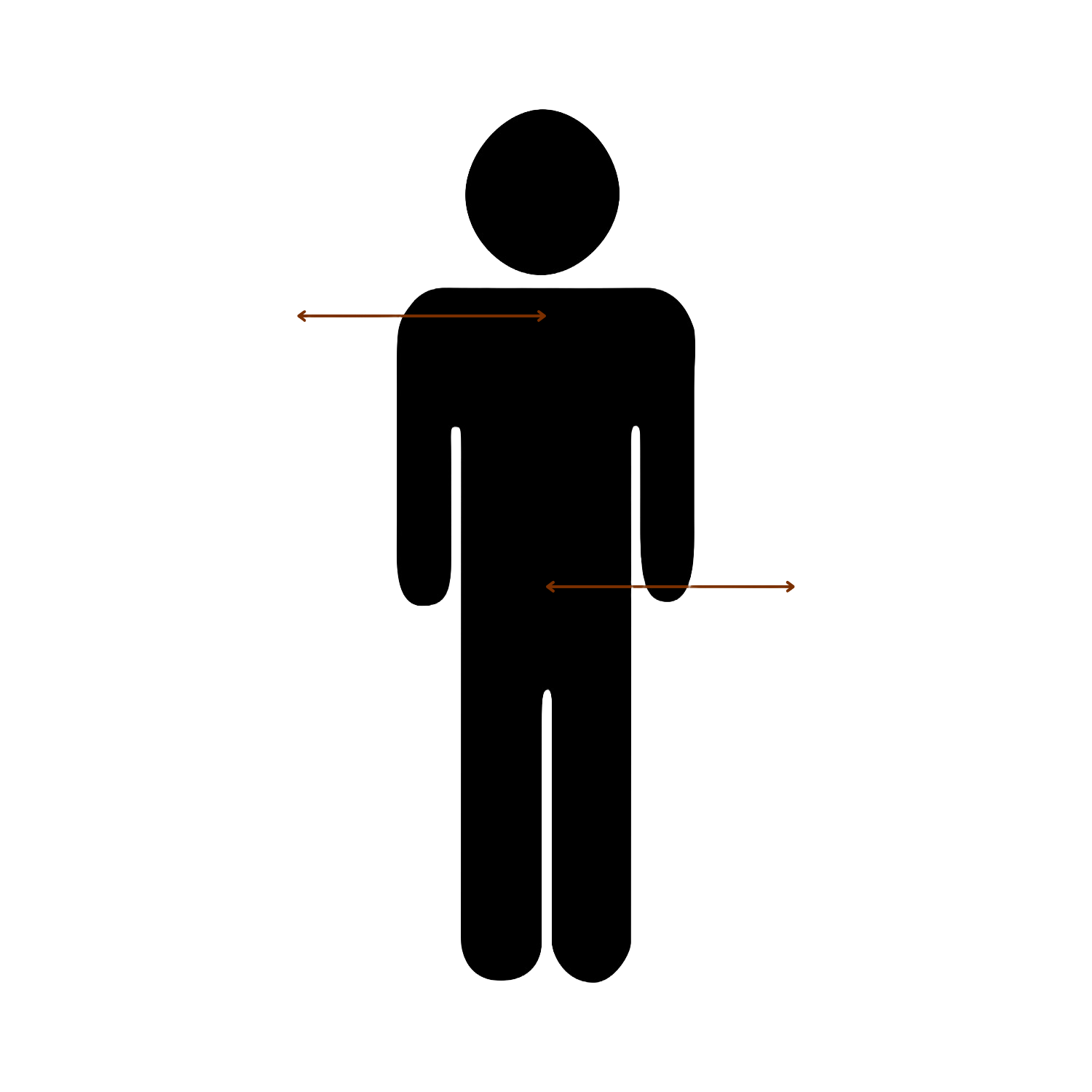 Diagram of a human figure with arrows pointing to the shoulder and wrist, indicating measurements.
