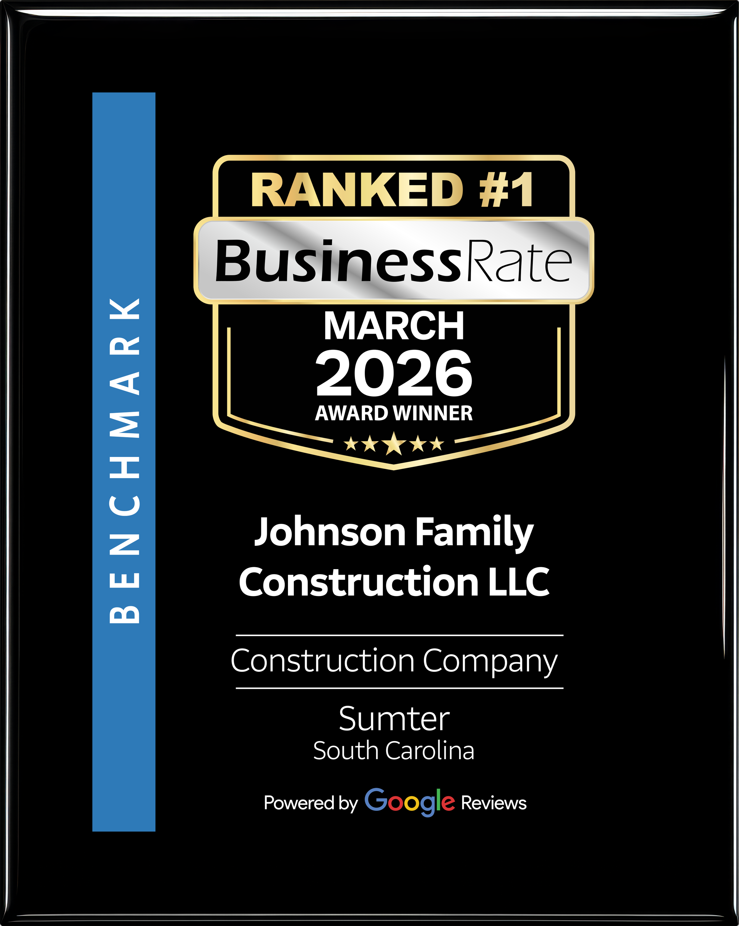 Award for best construction business in Sumter, SC for March 2026
