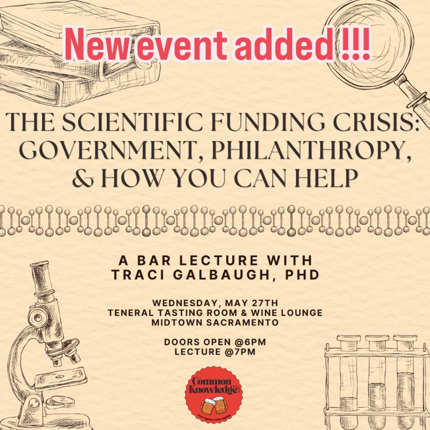 We just added one more event for May. If you weren't able to get tickets to our other sold out lectures jump on these tickets right now. It's in our newest venue partner Teneral, an amazing tasting room and wine lounge !