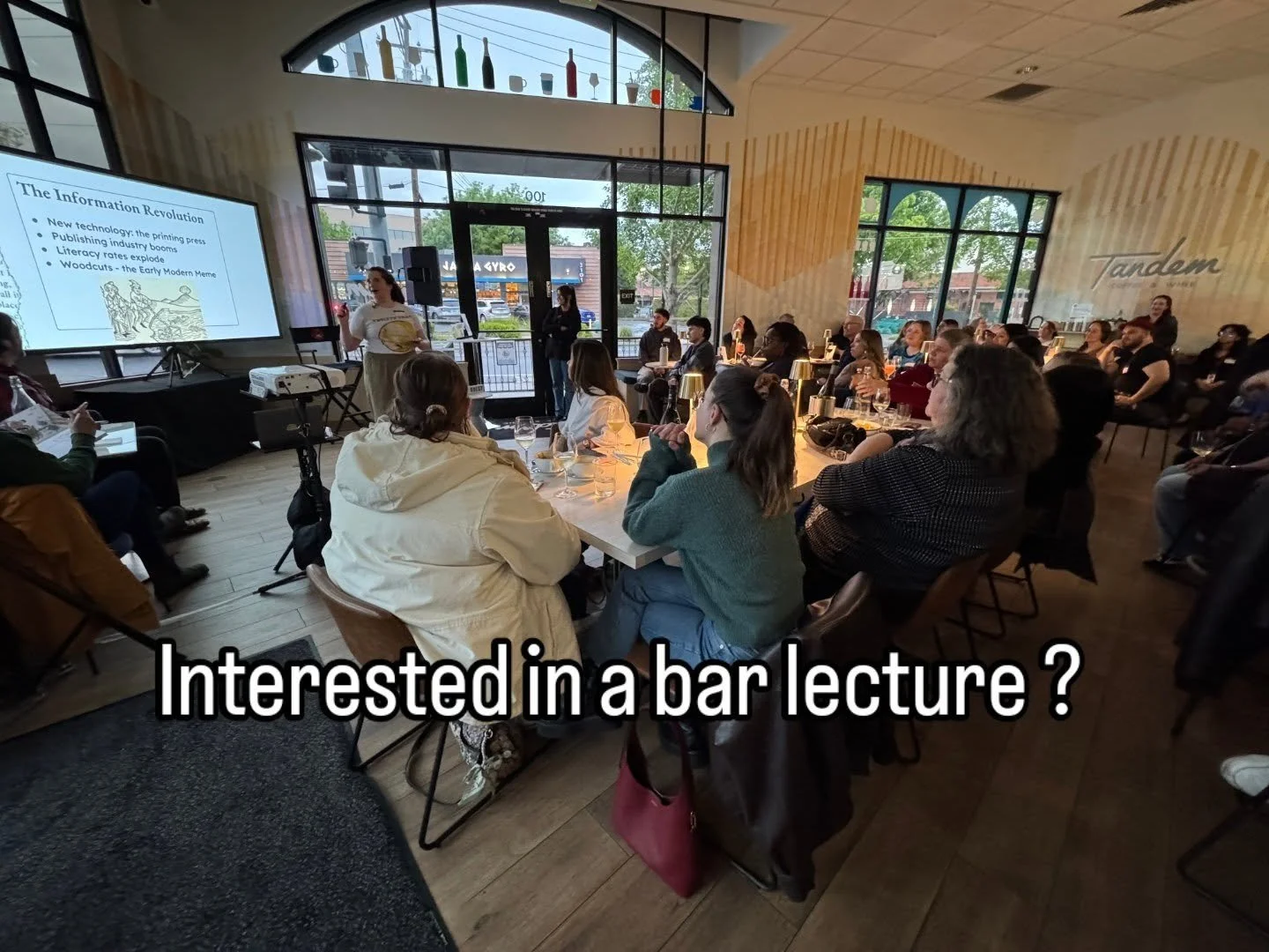 Bar Lectures are wildly popular. If you have been meaning to check one out now is the time. We have a few tickets left for our May 27th event but they are moving fast.