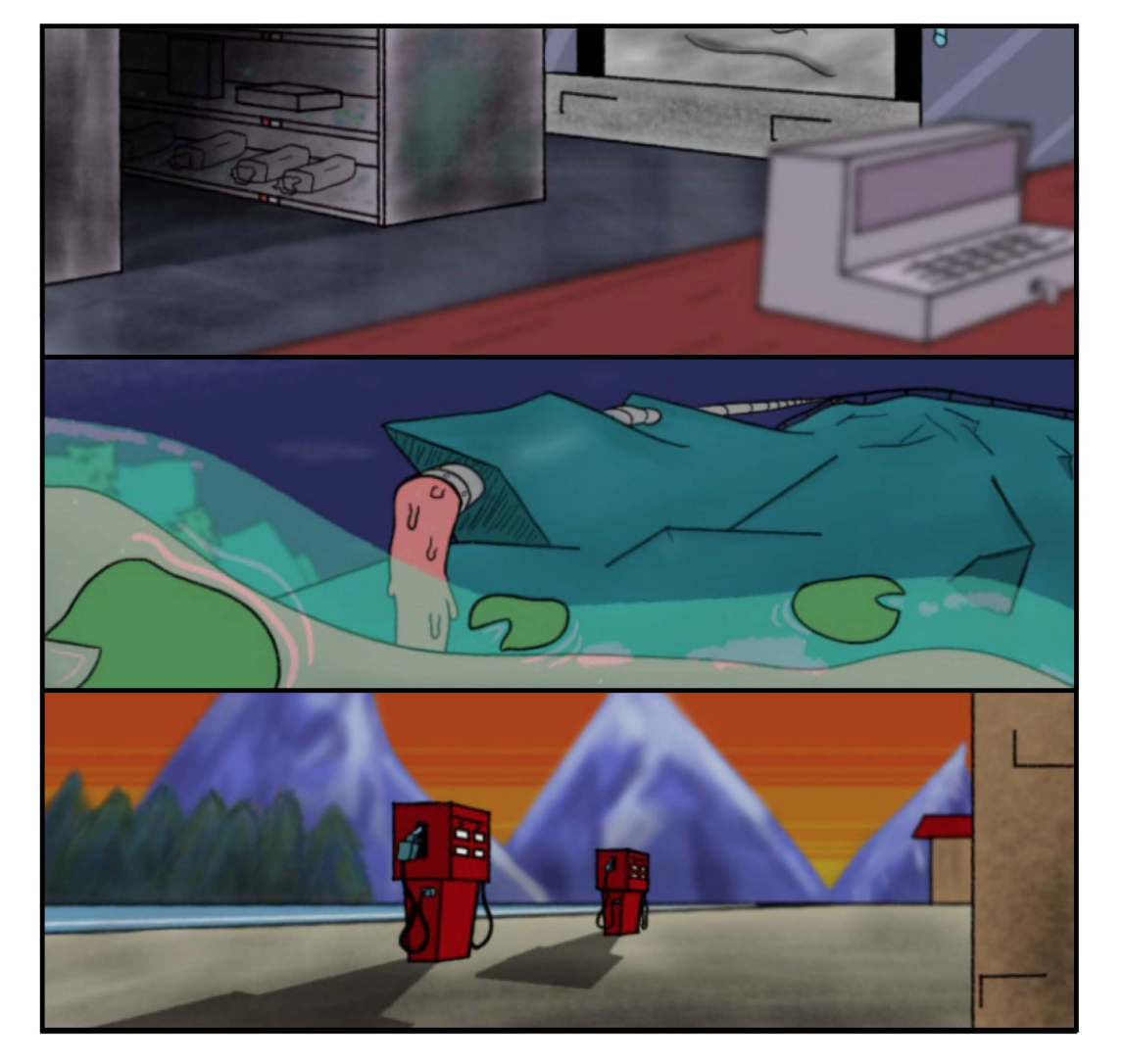 Moodboard stills from indie animation Beef Creek.