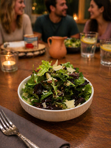 Caesar Salad with Sundried Tomatoes, croutons, parmesan, pickled onions.