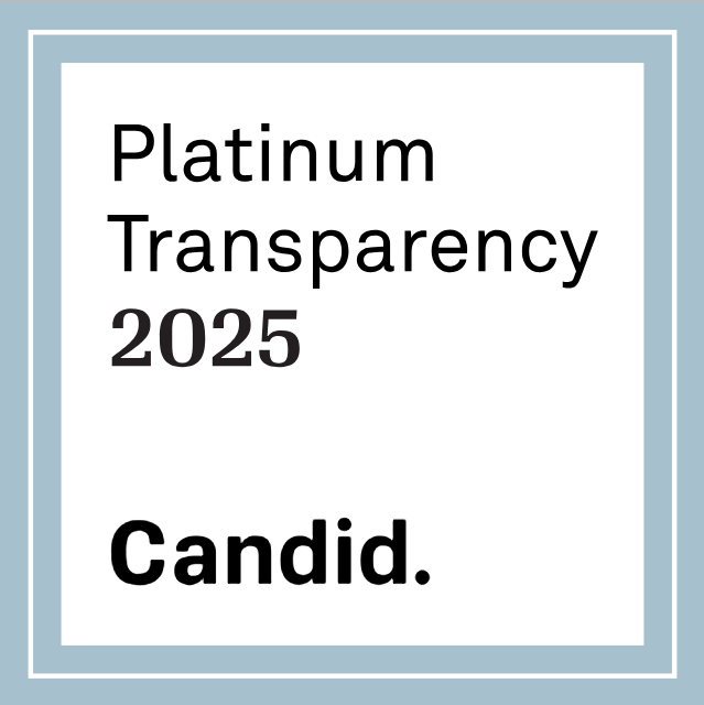 Text reading 'Platinum Transparency 2025 Candid.' on a white background with a blue border.