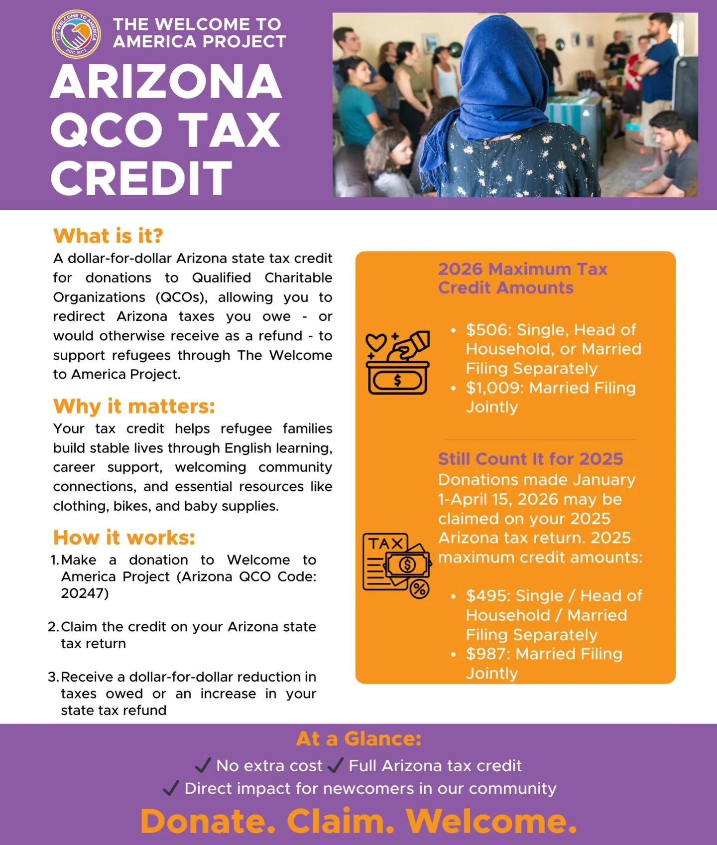 Start the year strong with WTAP by redirecting your Arizona tax credit!

Click www.wtap.org/donate to donate and make an impact! 🧡💜