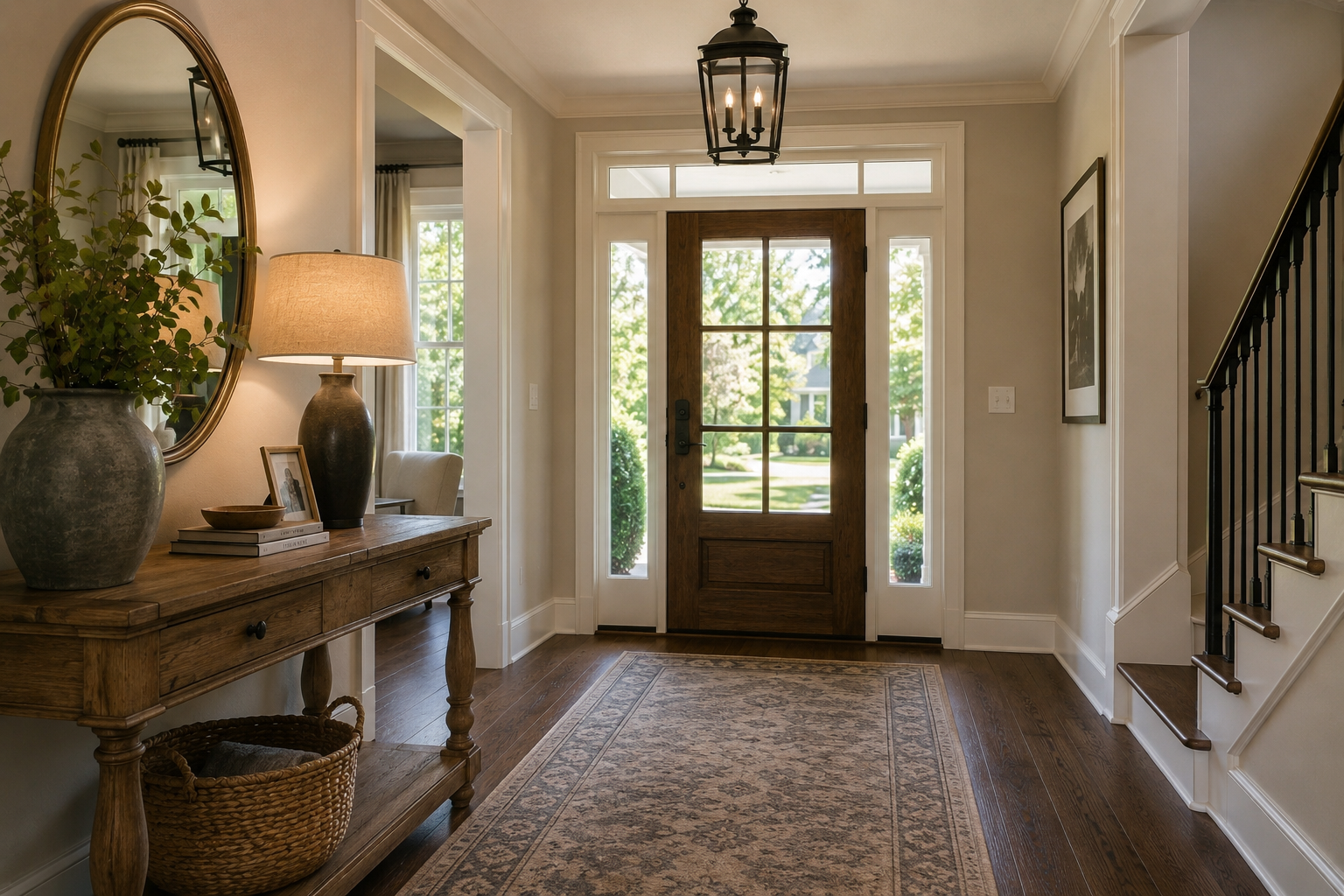 Professionally maintained luxury home entryway in Nassau, Bahamas.