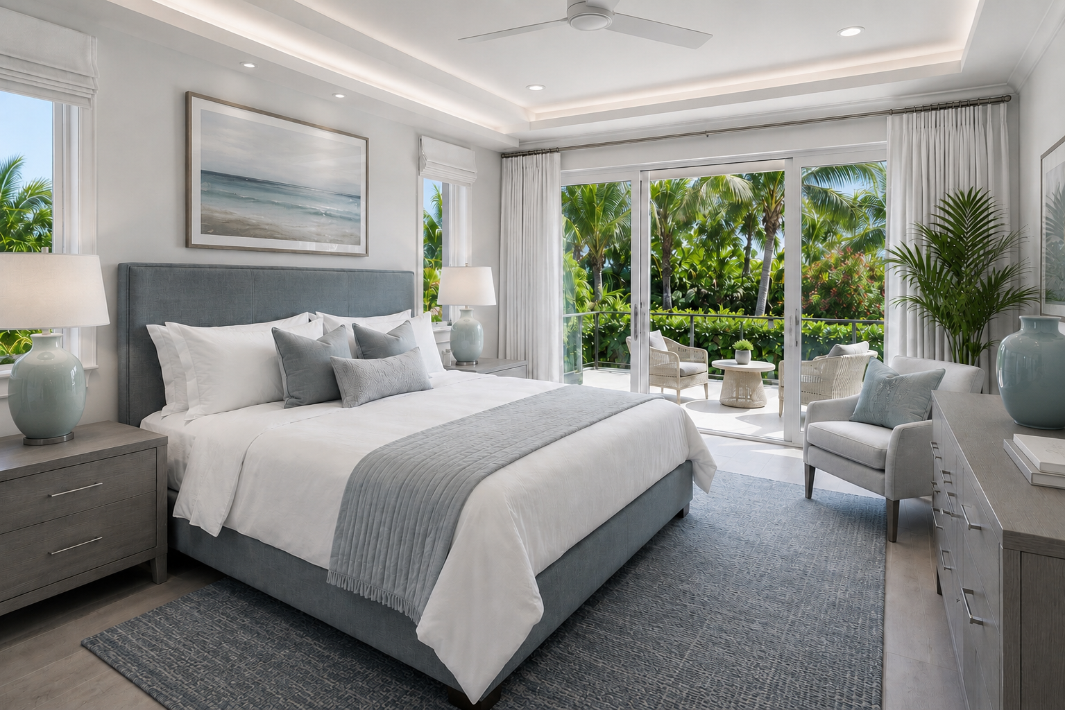 Guest-ready bedroom prepared by Blossom & Bloom Cleaning Co. in Nassau, Bahamas.