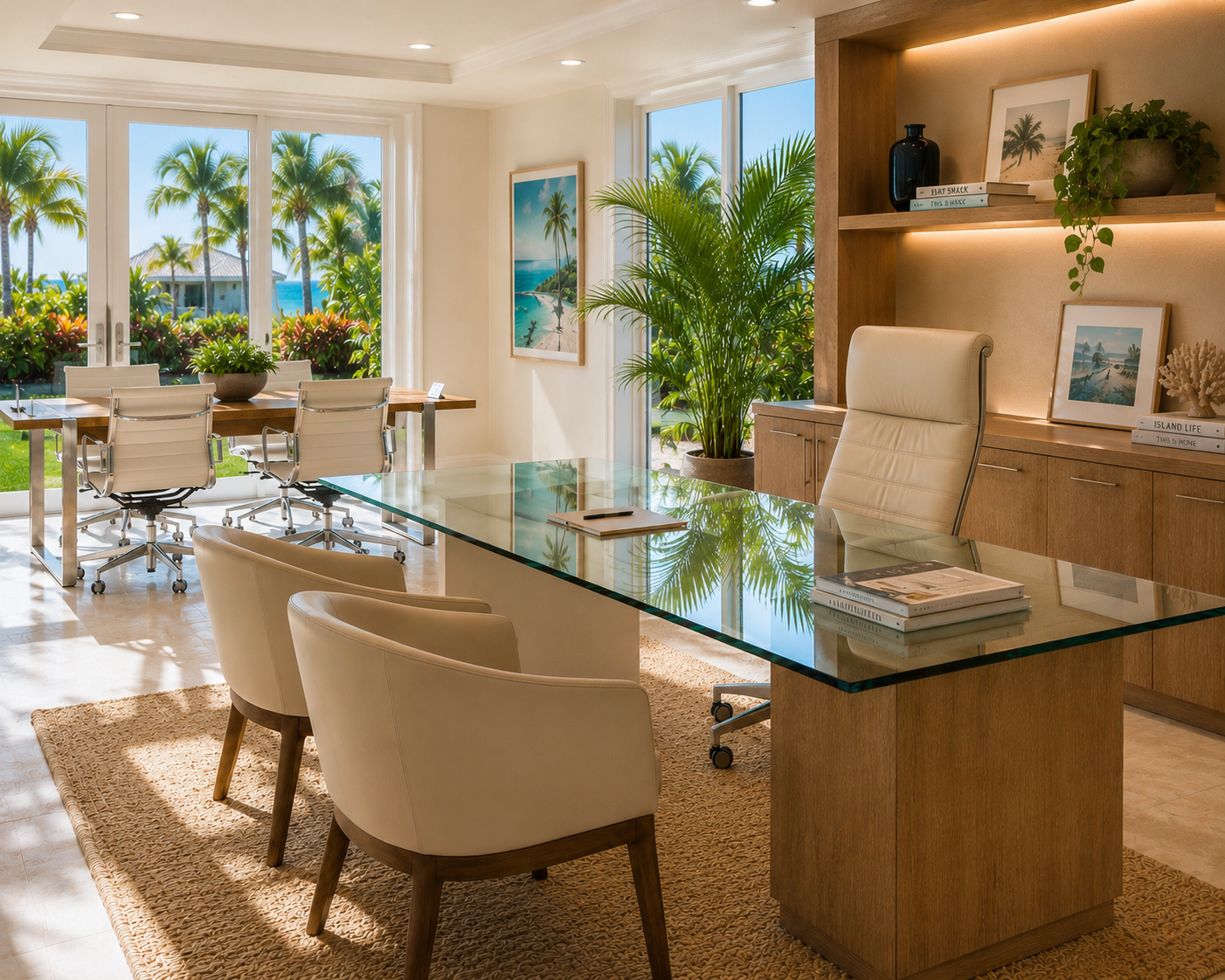 Executive office maintained by a commercial cleaning company in Nassau, Bahamas.