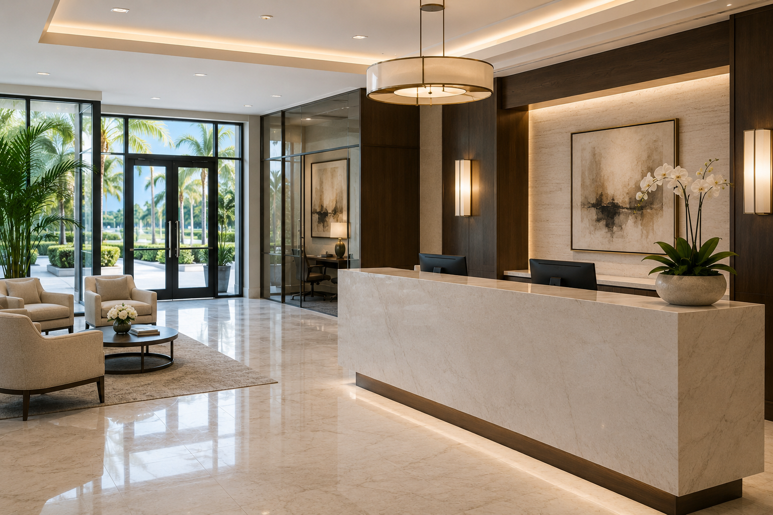 Professional commercial cleaning services for office lobbies and reception areas in Nassau, Bahamas.