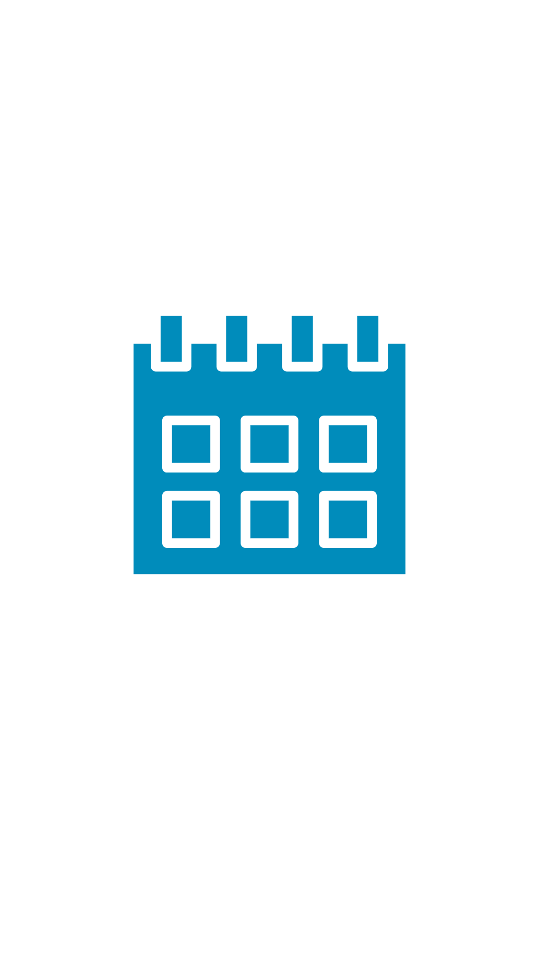 Icon of a calendar with a blue building silhouette at the top.