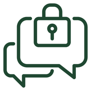 Symbol einer digitalen Sicherheits- oder Datenschutzbotschaft mit einem Schloss und Sprechblasen.