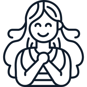 Symbolische Illustration einer glücklichen Frau, die an eine religiöse oder spirituelle Praxis glaubt.