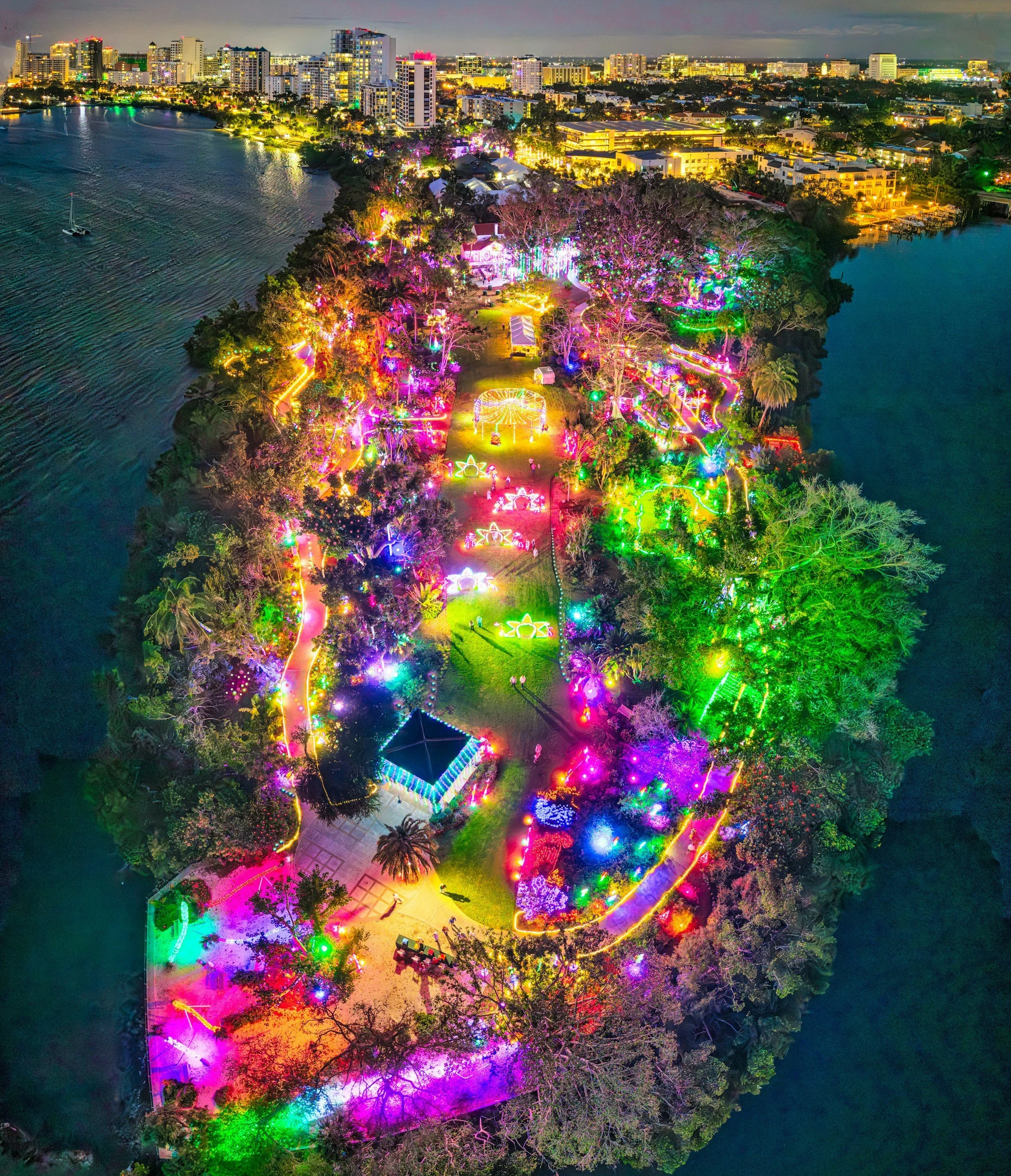 Aerial view of an outdoor event and gathering