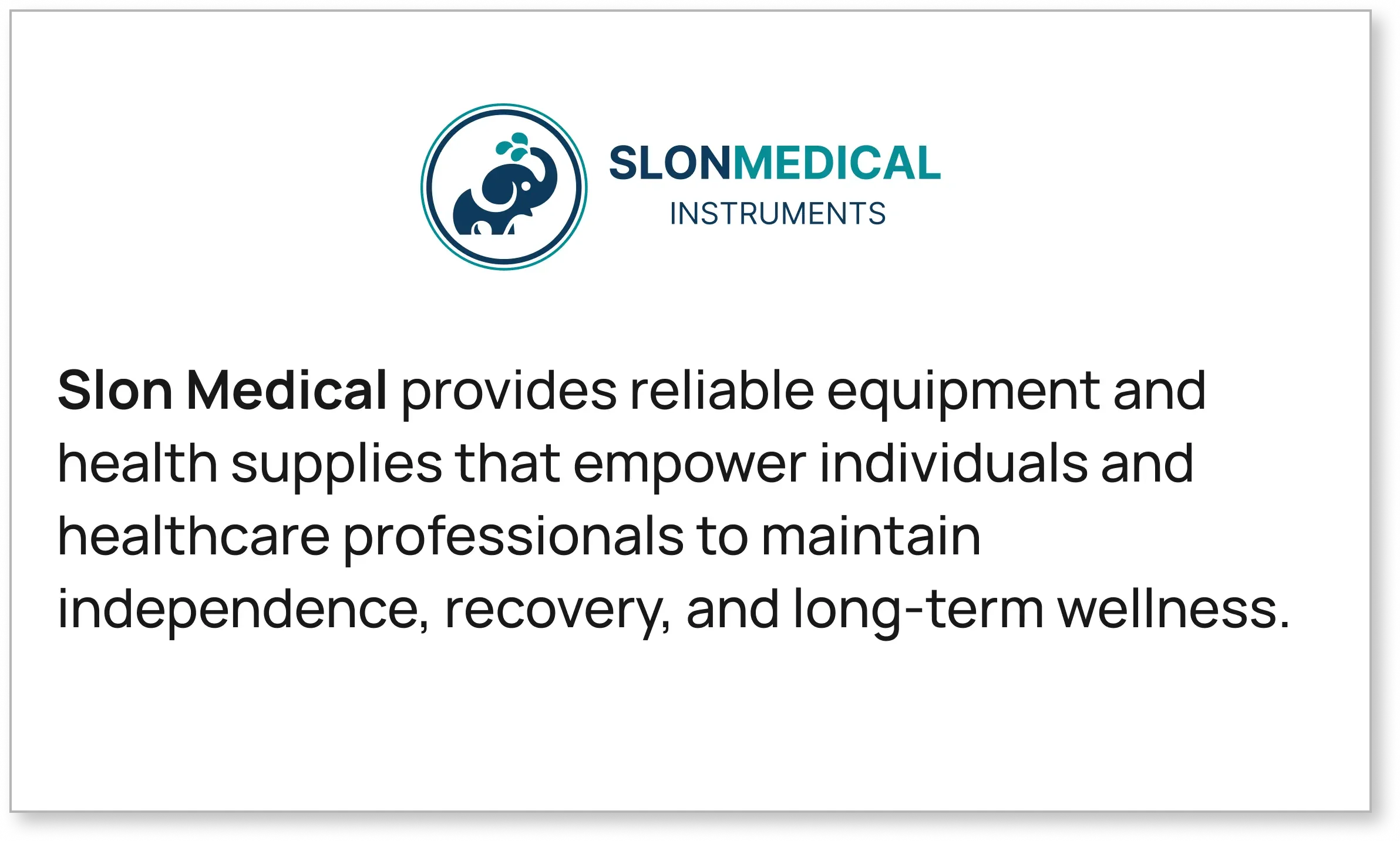 Slon Medical Instruments logo featuring an elephant symbol, supplier of healthcare equipment and medical supplies