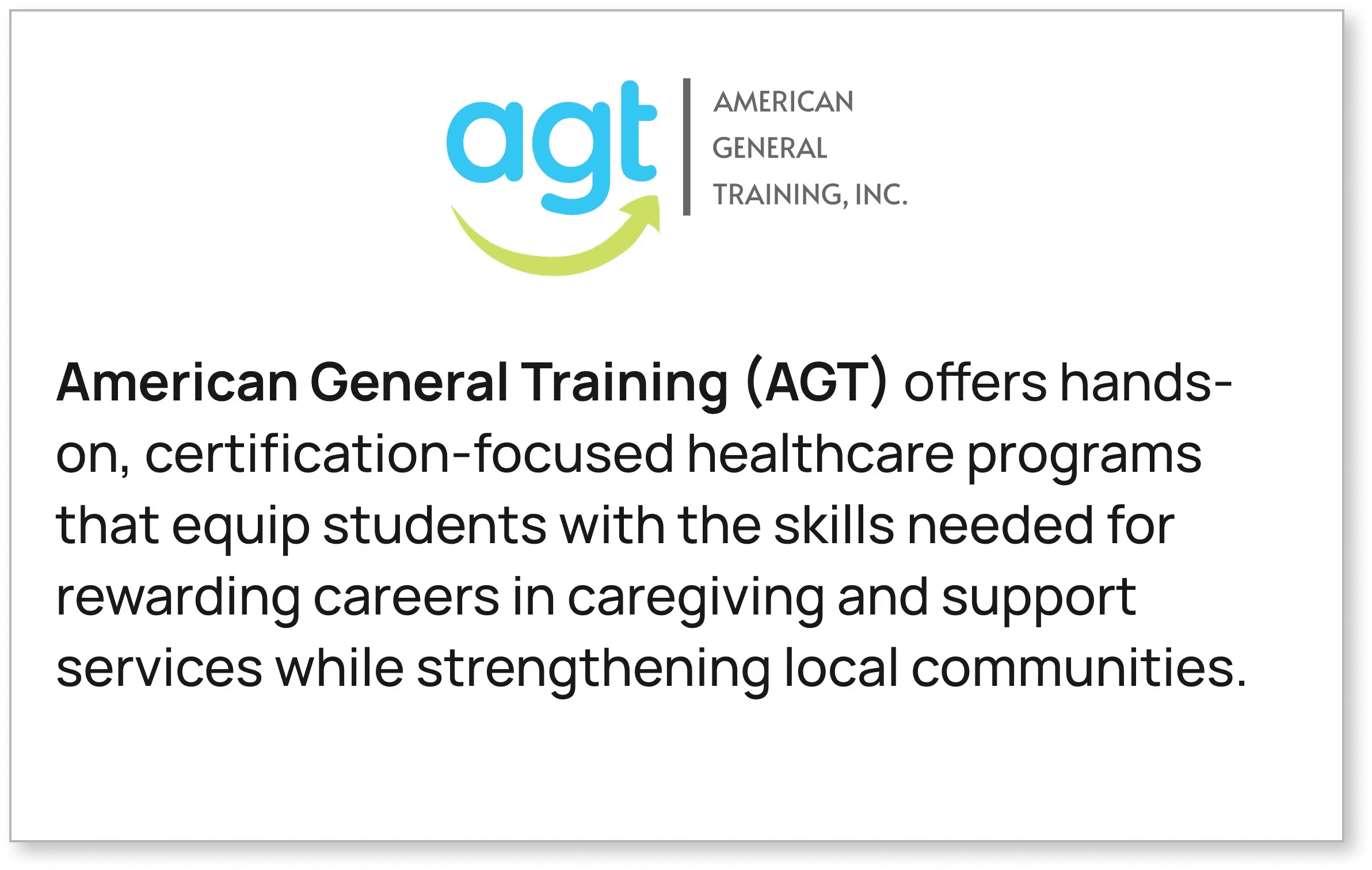 American General Training AGT official logo, healthcare and caregiving certification training programs provider