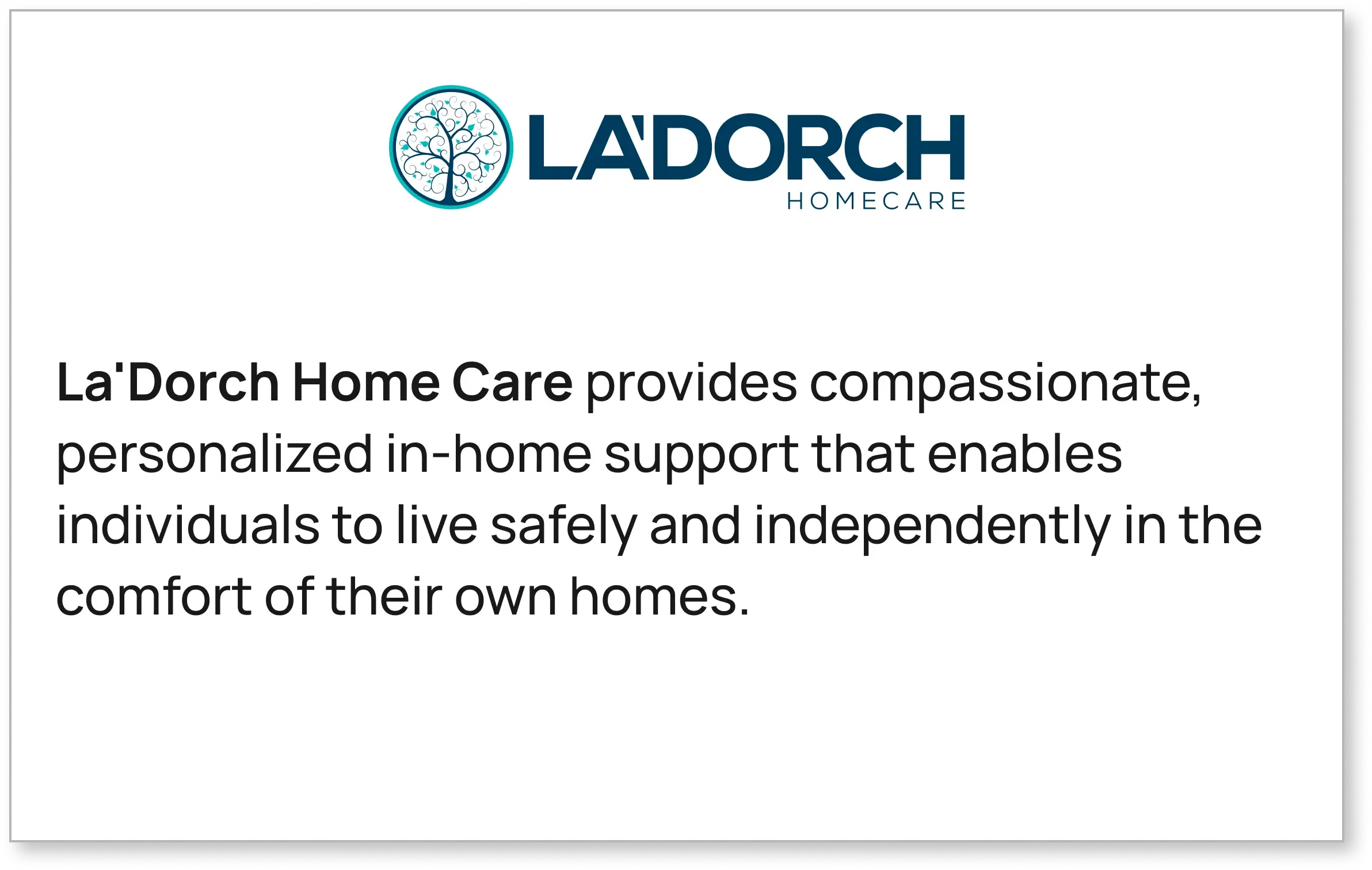 La'Dorch Home Care company logo with tree icon, providing personalized in-home support and assistance