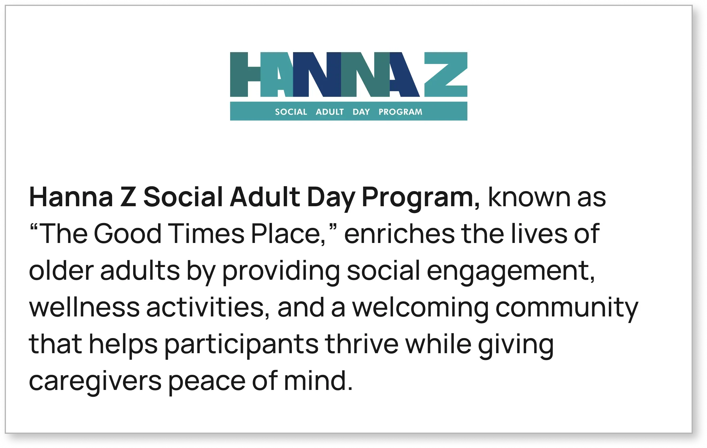 Hanna Z Social Adult Day Program logo, senior wellness community and adult day care services
