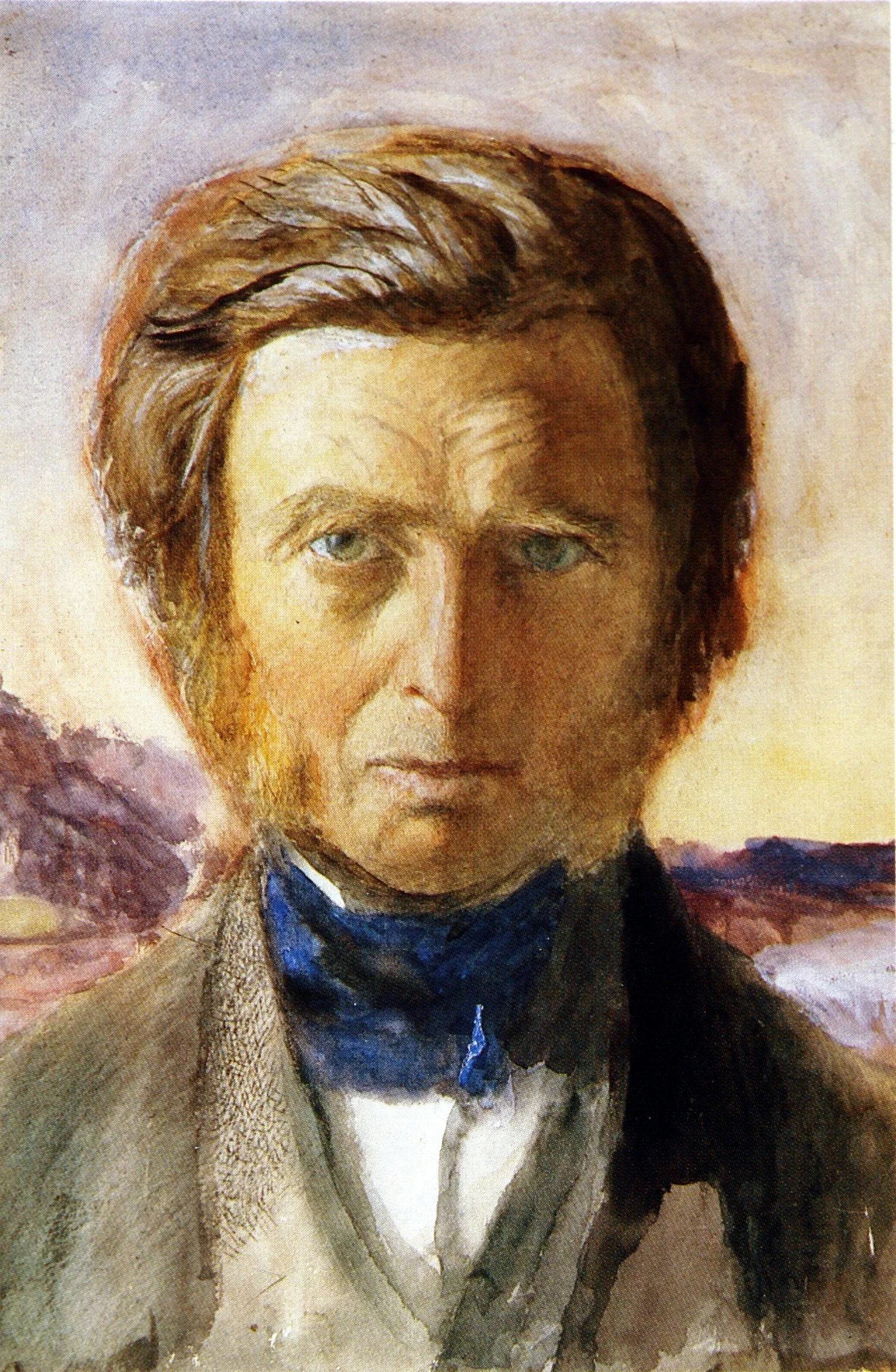 Watercolour portrait of John Ruskin