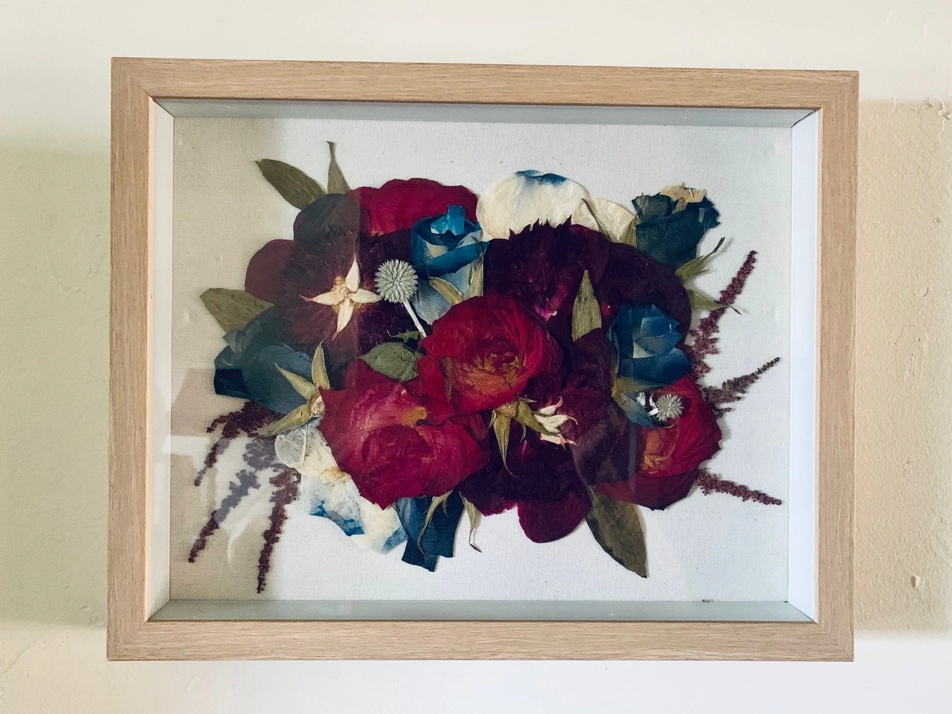 preserved flower bouquet red purple and blue