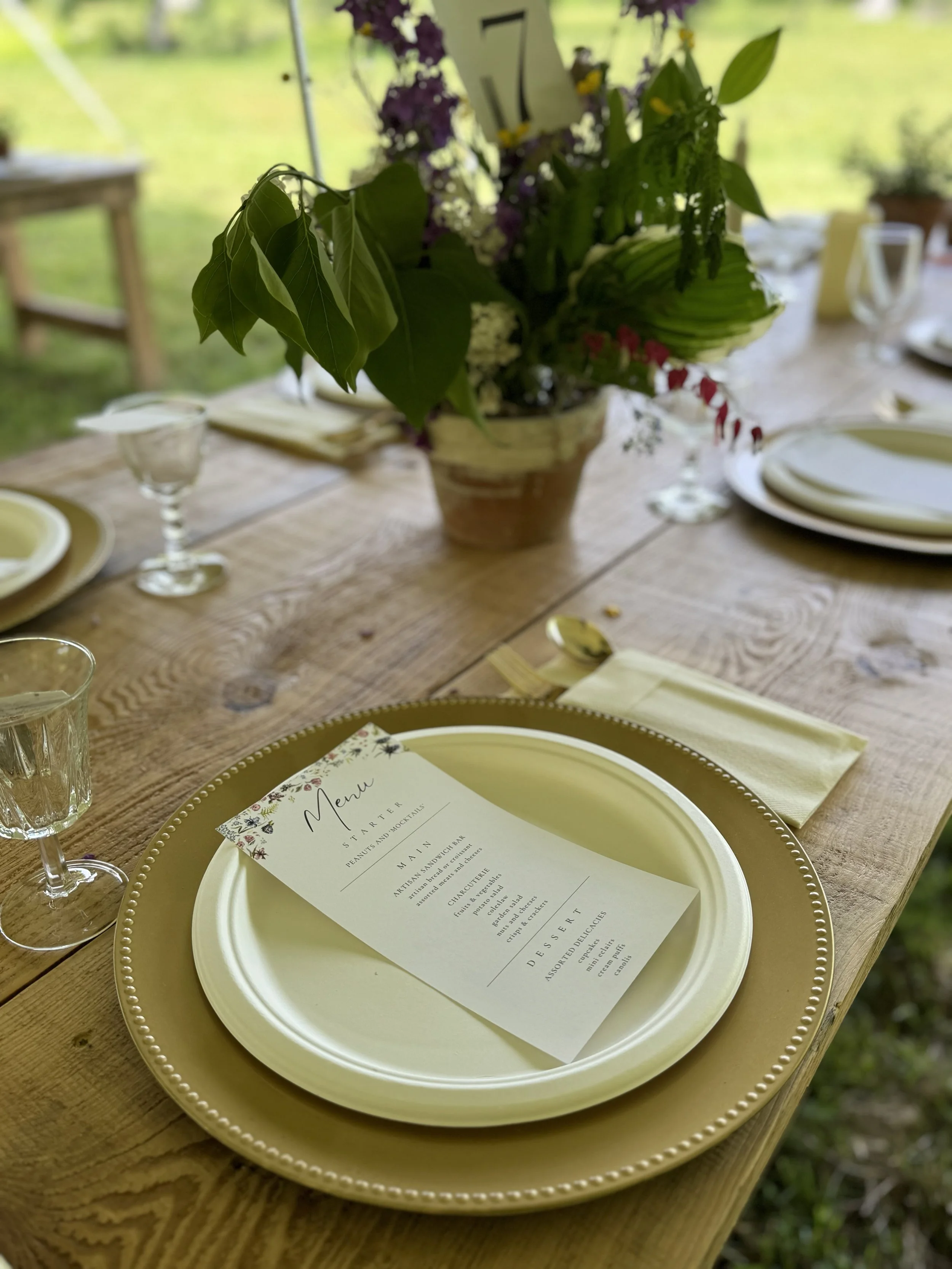 wedding table scape with menu