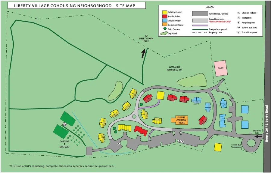Site map for the Liberty Village Cohousing neighborhood.