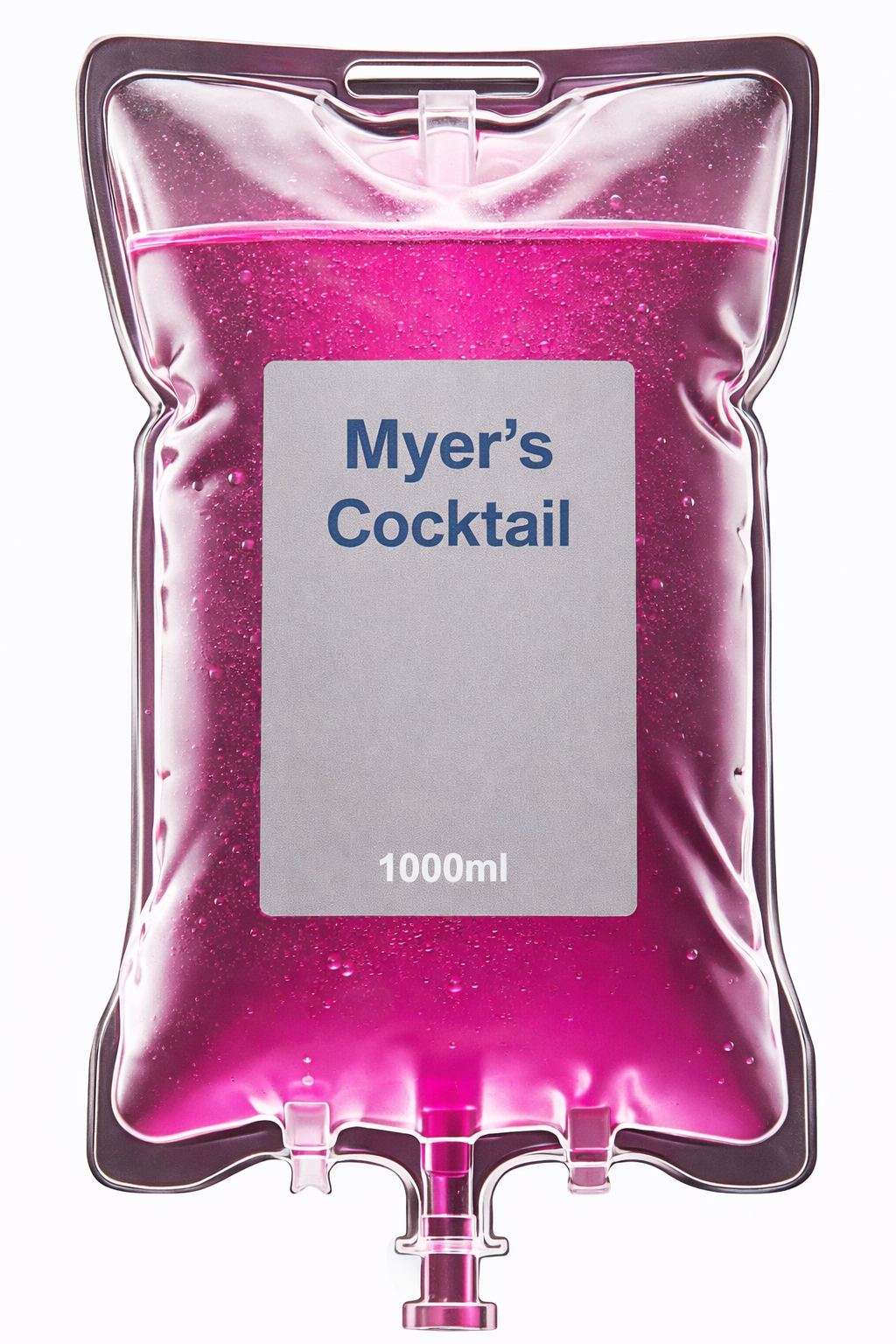 A bag of pink cocktail mixture labeled "Myer's Cocktail" with a capacity of 1000ml.