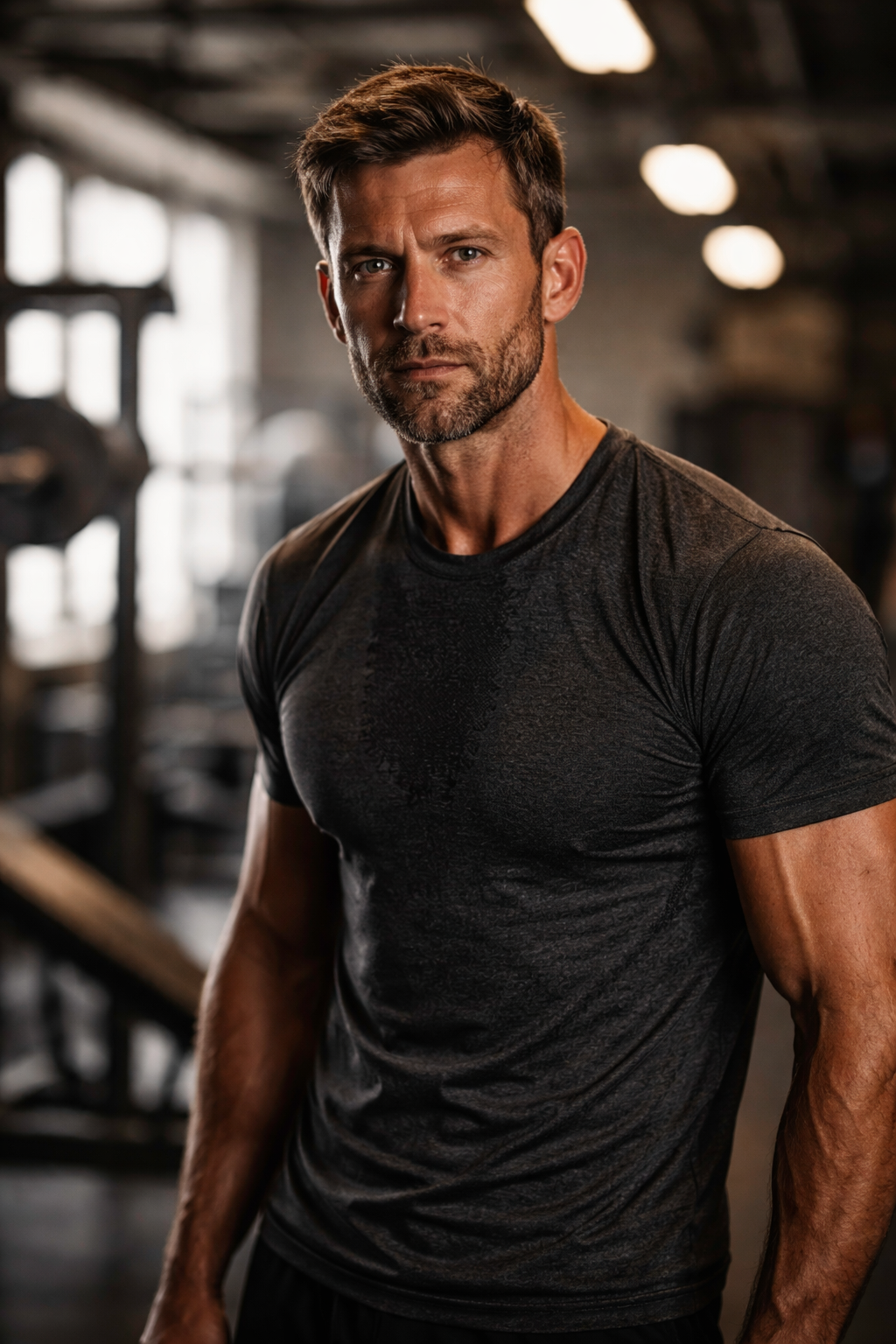 Man in black athletic shirt in gym