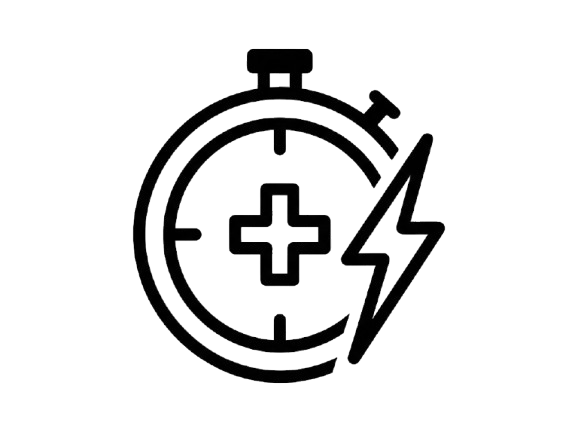 An icon of a stopwatch combined with a medical cross and a lightning bolt.