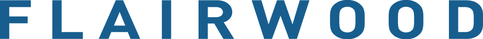 Close-up of the word 'Flairwood' in blue letters.