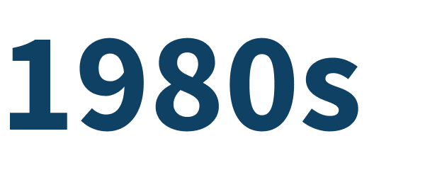 Text reading '1980s' in large blue font