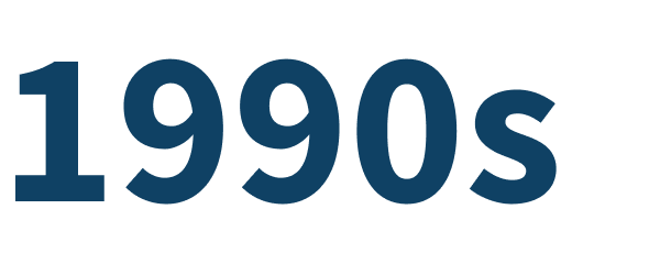 Text reading '1990s' in bold blue font.