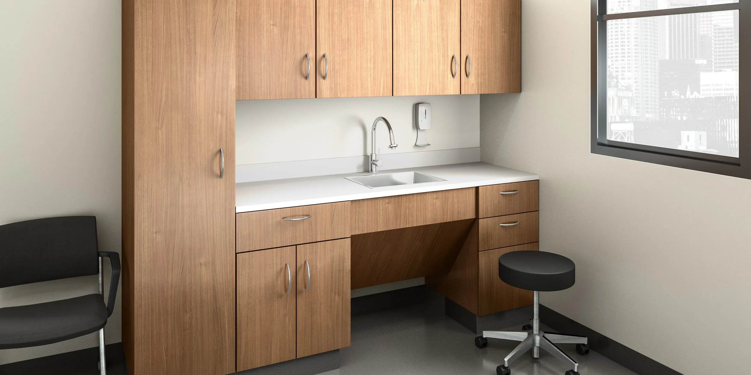 Flairwood by Metalworks laminate casework for medical sector